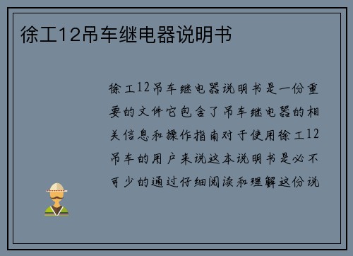 徐工12吊车继电器说明书